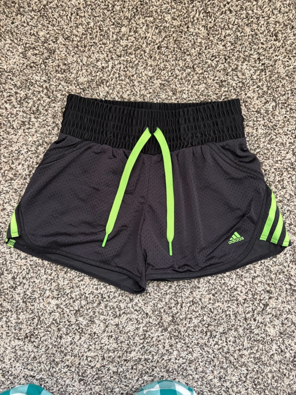 adidas Black Athletic Shorts with Neon Green Accents